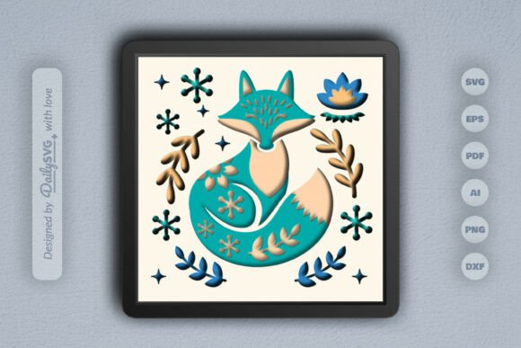 Download Snowy Fox Folk Art Layered Papercut - Snowy Collection