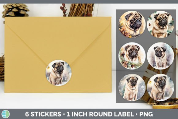Download Snowy Pug Stickers | Sticker 1in Round L - Snowy Collection