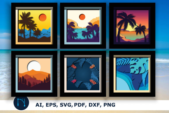 Download Multi-Layer Summer Shadow Box SVG Bundle - Summer shadow box Collection