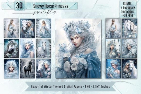 Download Snowy Floral Horse Princess Printables - Snowy Collection