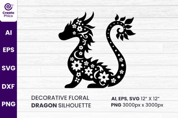 Download Decorative Floral Dragon Silhouette SVG - Dragon silhouette svg Collection