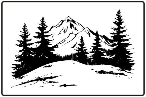 Download Snowy Mountains and Pine Trees Black - Snowy Collection
