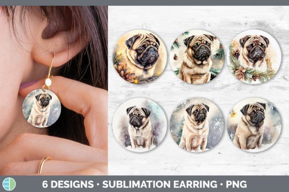Download Snowy Pug Round Earring | Sublimation De - Snowy Collection