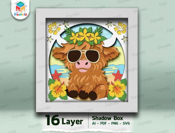 Download Highland Cow Summer Shadow Box SVG - Summer shadow box Collection