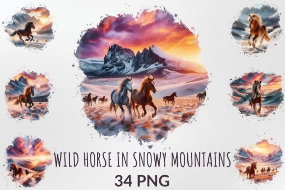 Download Wild Horse Run Through Snowy Mountains - Snowy Collection
